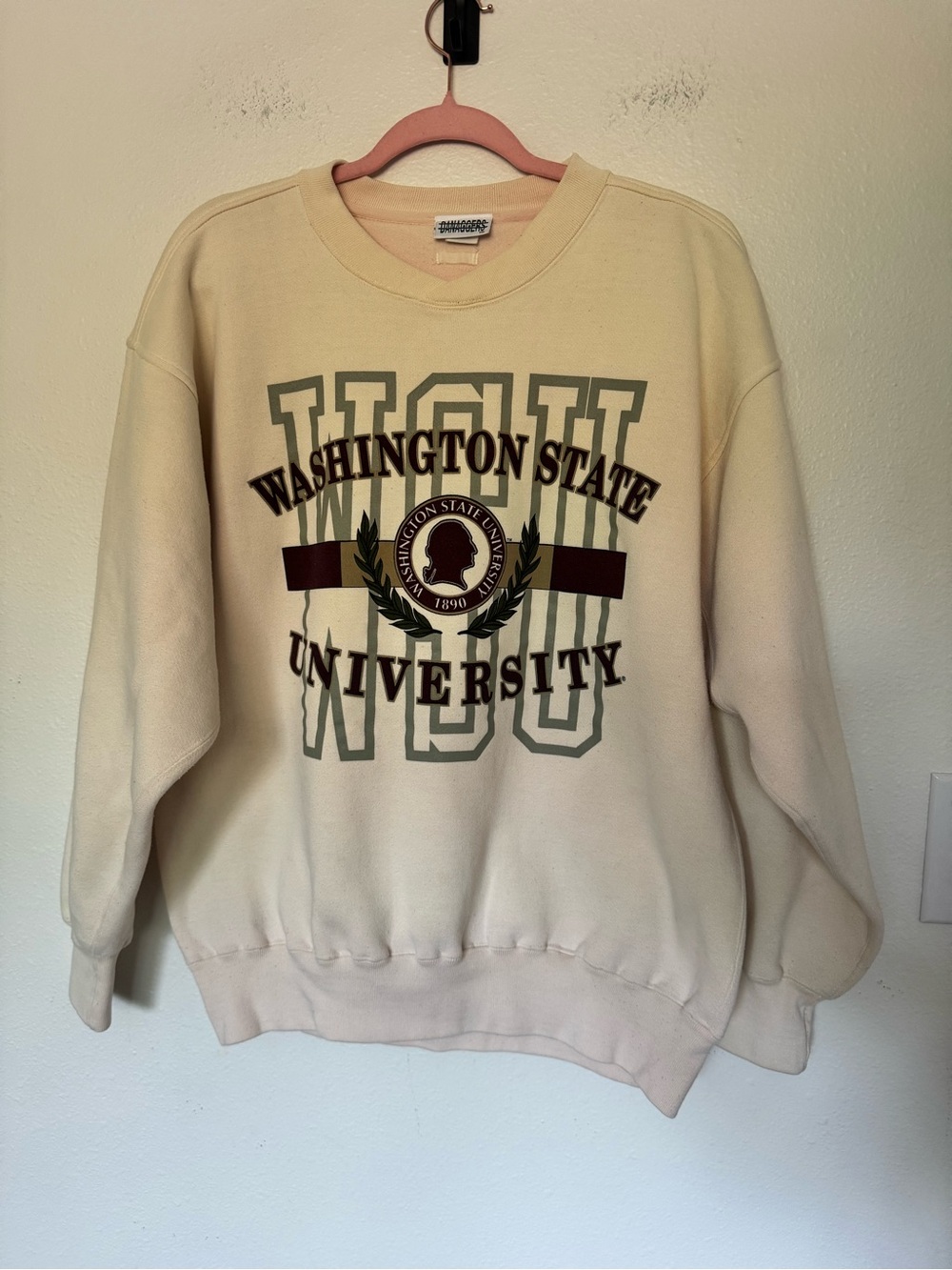 VTG 90s Danaggers Washington State University WSU Crewneck Large Cream
